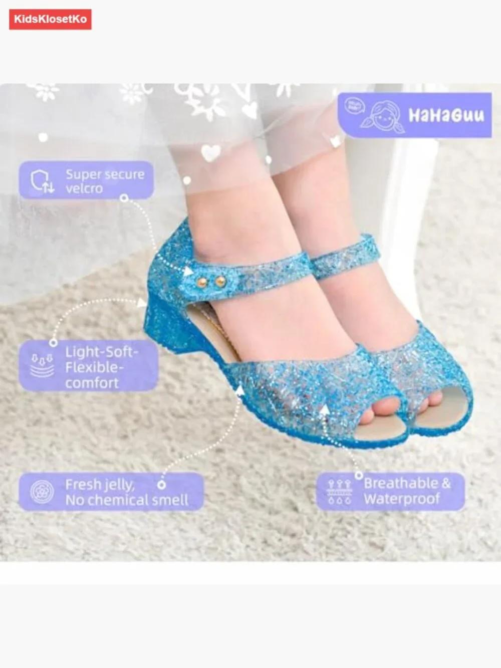 Girls Jelly Princess Flats Sandals Dress Up Cosplay Shoes